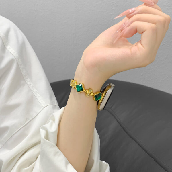 Diamond Emerald Leaf Watch Band