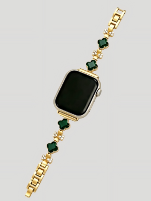 Diamond Emerald Leaf Watch Band